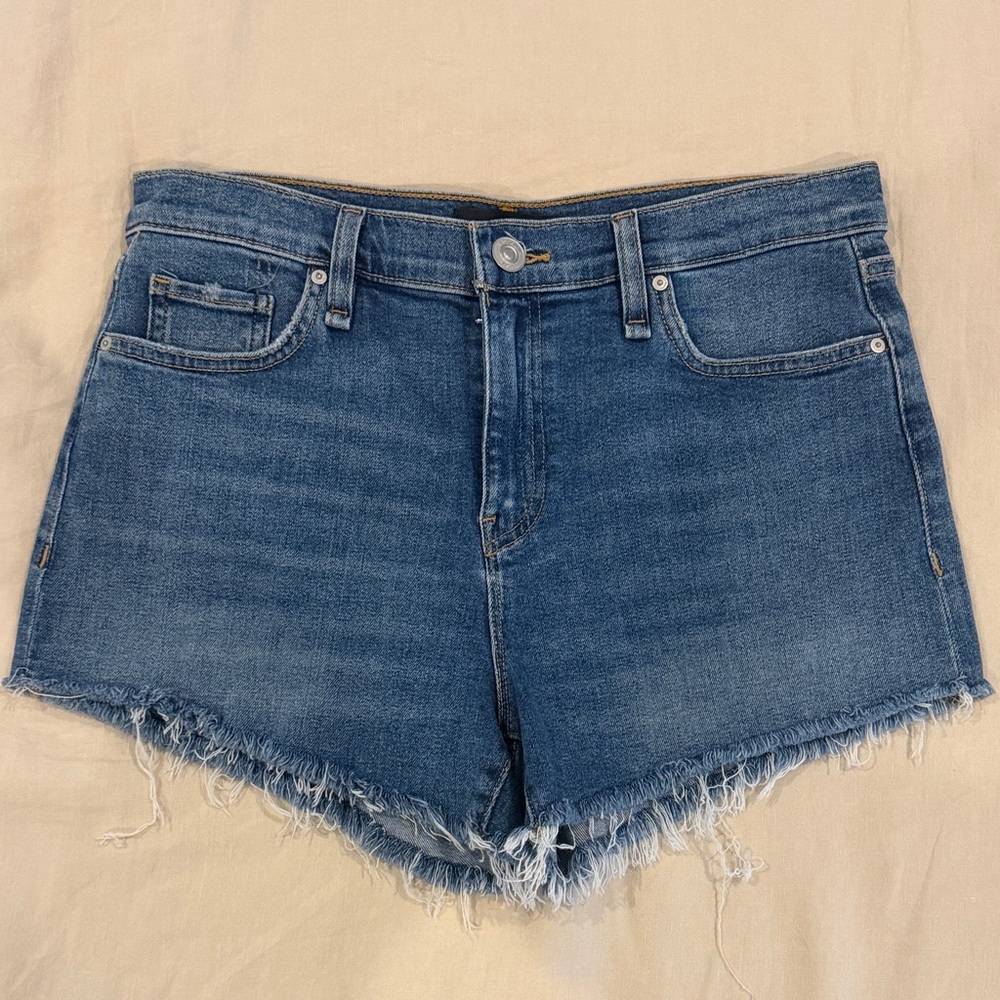 Denim Frayed Hem Women's Shorts - Blue